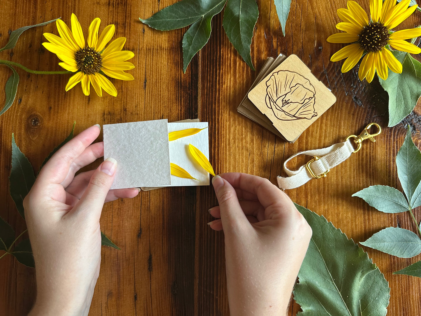 August Poppy Petal Press | Strap Micro Flower Press with Keychain Clip