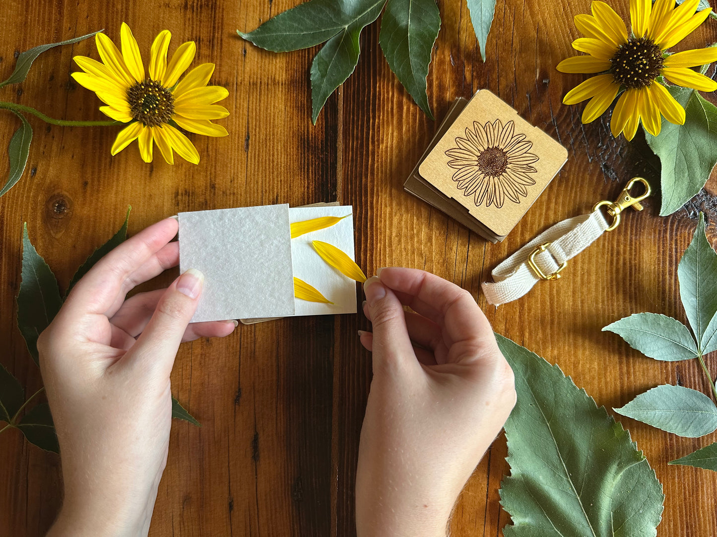Wild Sunflower Petal Press | Strap Micro Flower Press with Keychain Clip