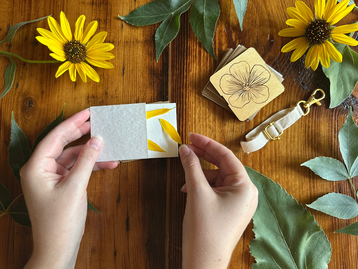 Blue Flax Petal Press | Strap Micro Flower Press with Keychain Clip