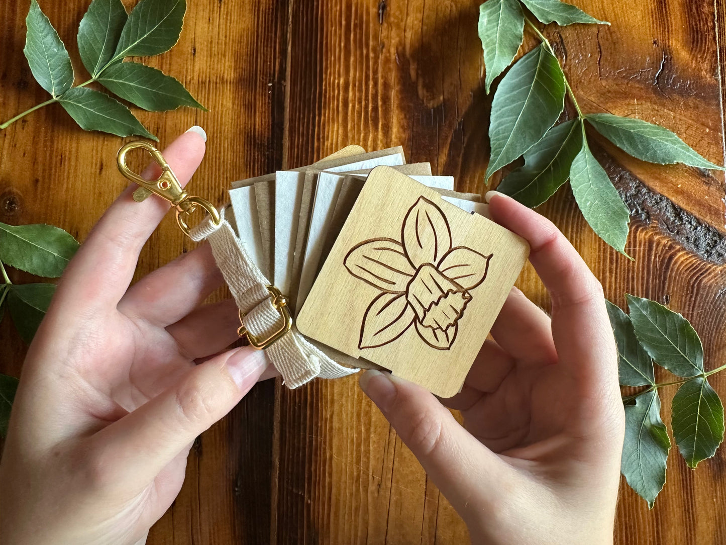 March Daffodil Petal Press | Strap Micro Flower Press with Keychain Clip