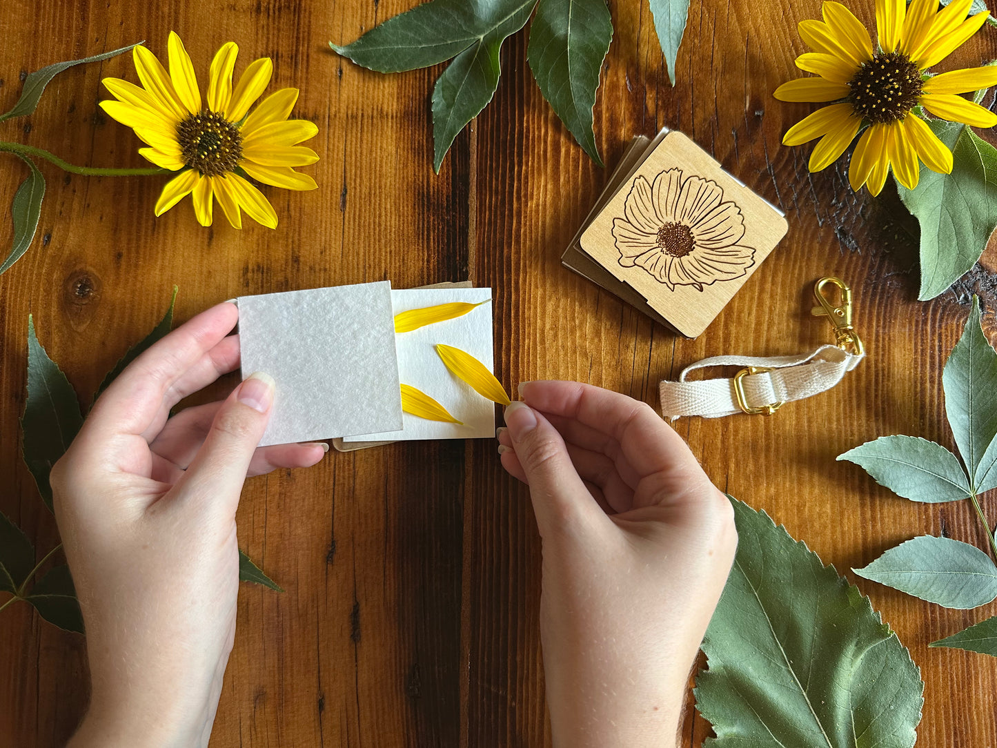 October Cosmos Petal Press | Strap Micro Flower Press with Keychain Clip