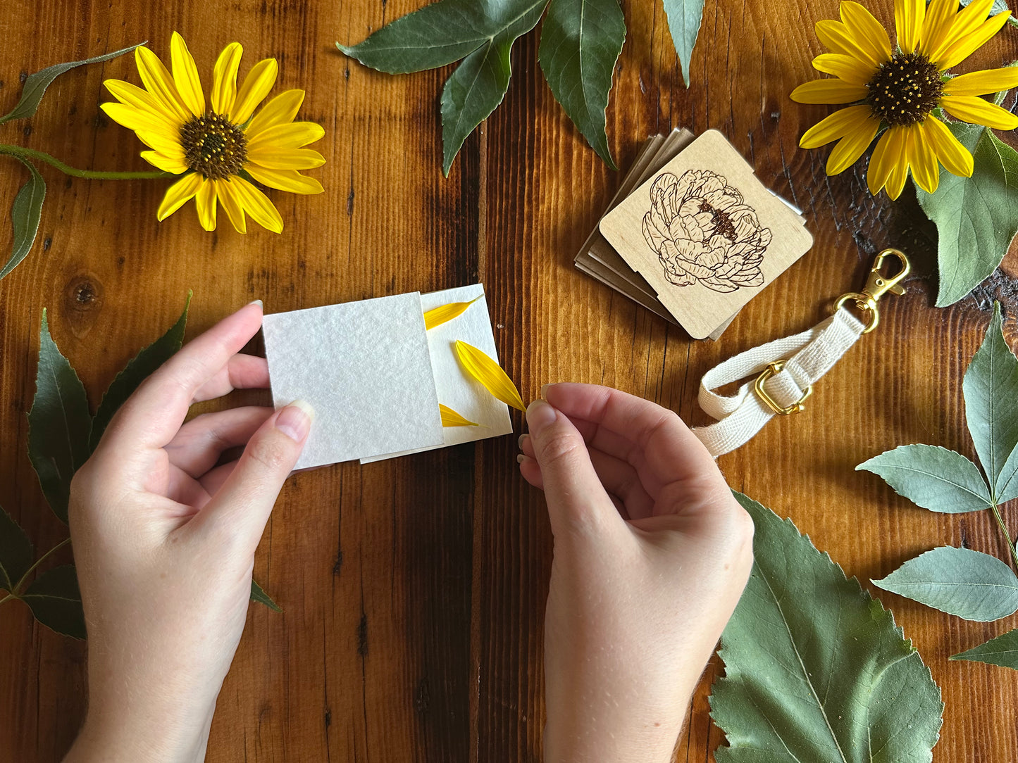 Peony Petal Press | Strap Micro Flower Press with Keychain Clip